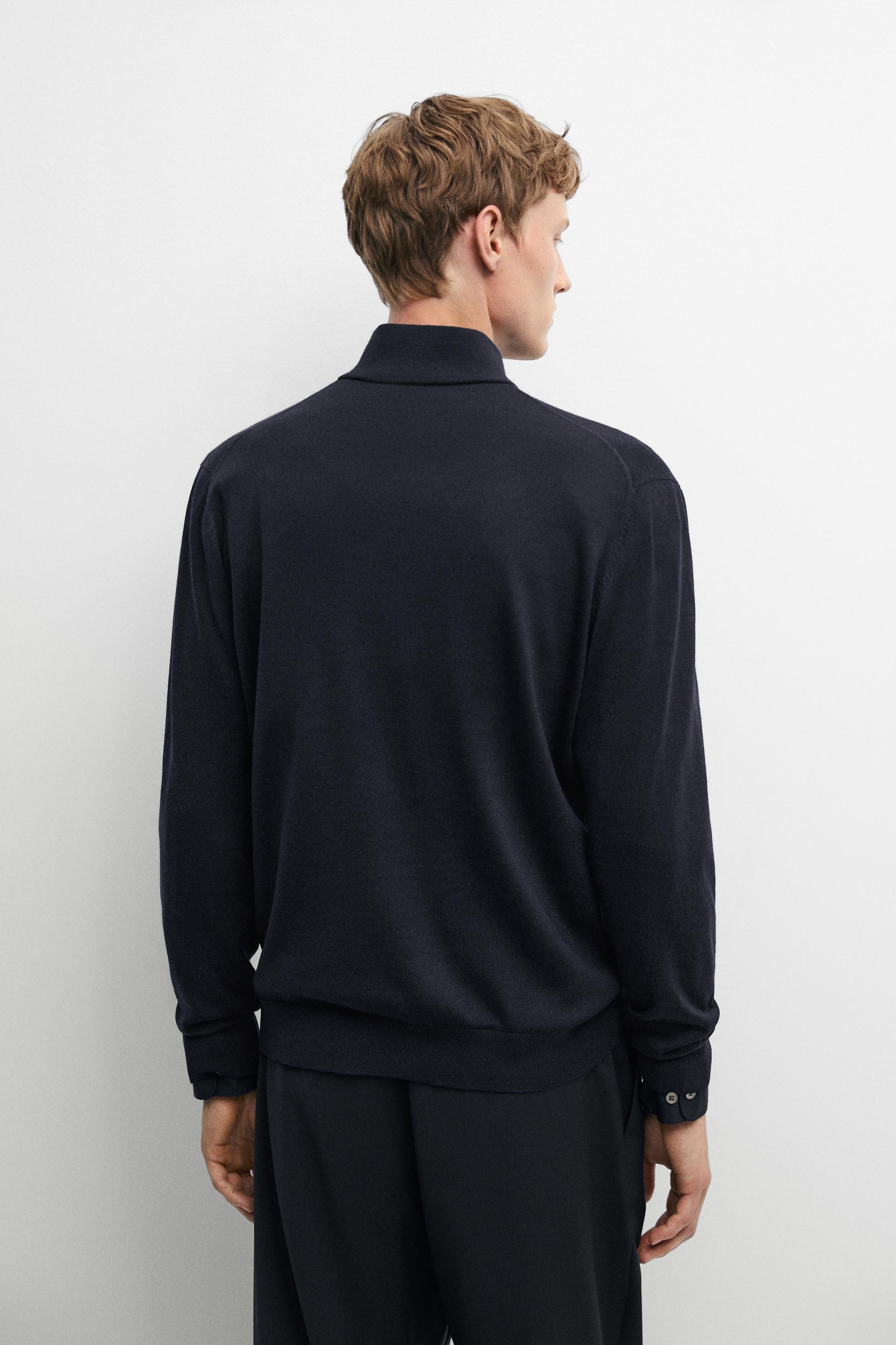 Merino wool blend zip-up knit cardigan
